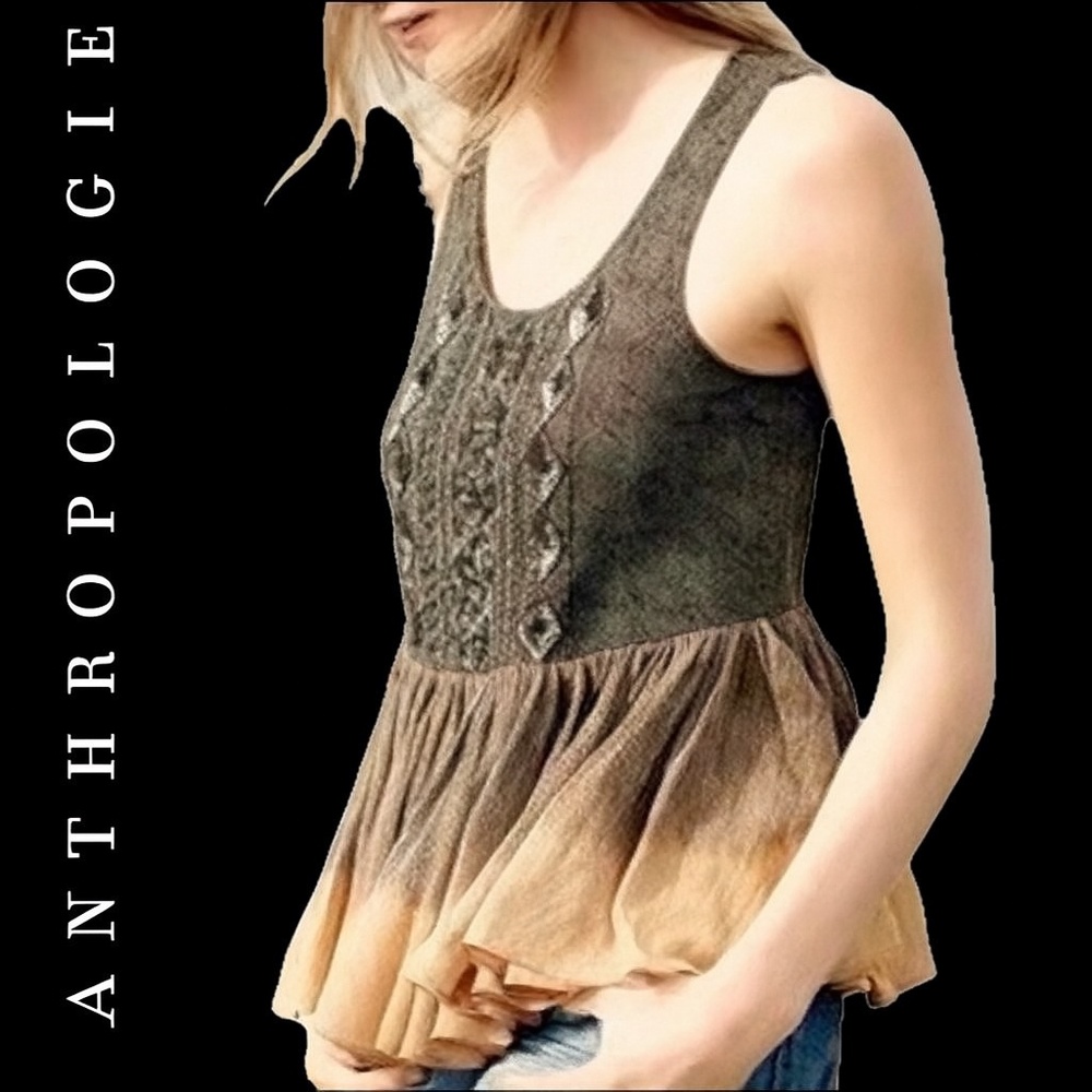 🆕🏷️ Anthropologie Suva Swing Tank Beaded Peplum Top Size M